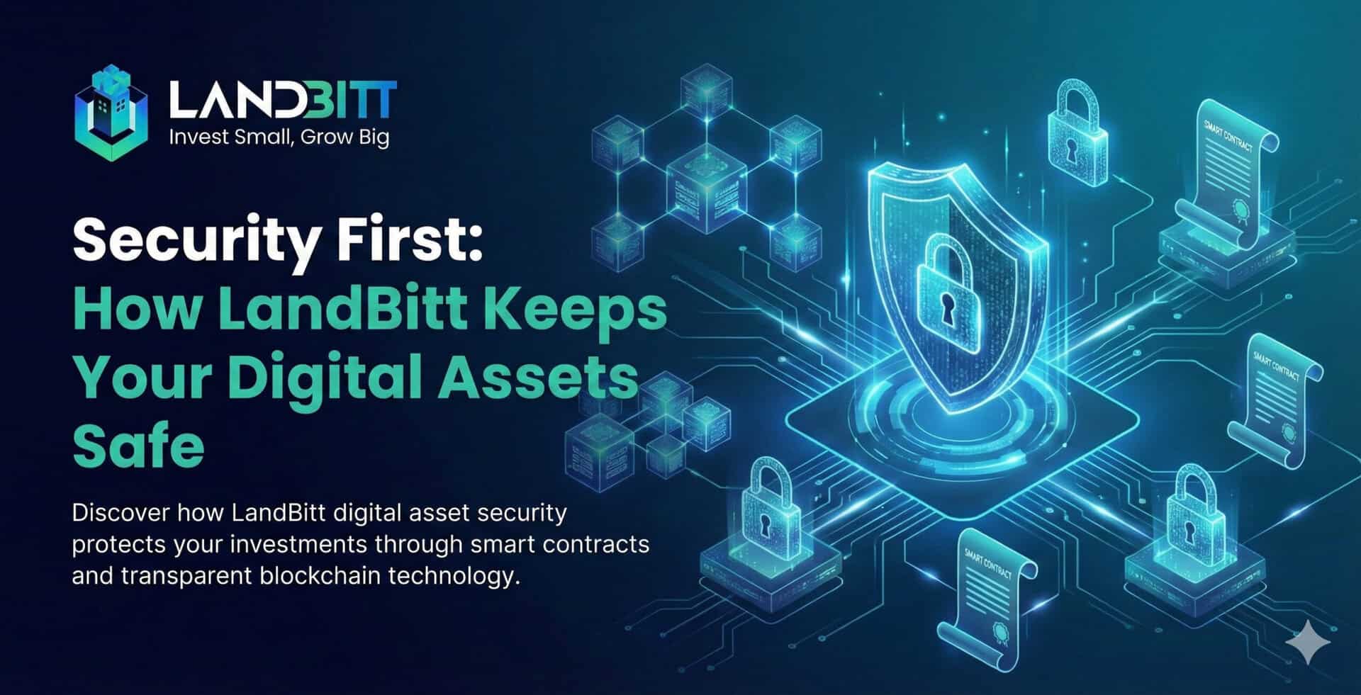 Infographic detailing LandBitt's security layers, including smart contract audits and data encryption, to keep digital assets safe.