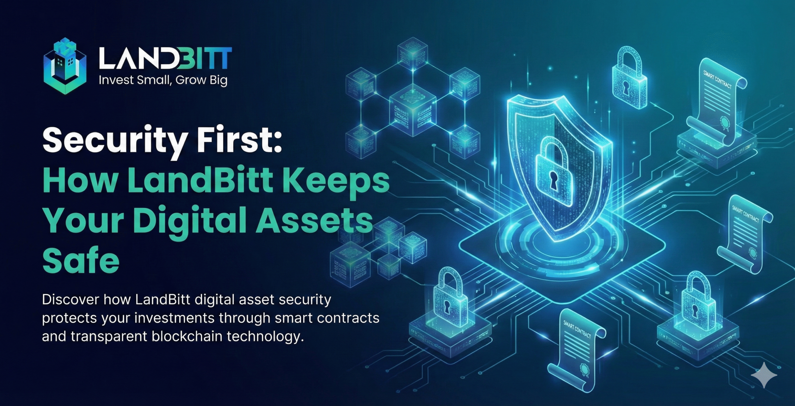 LandBitt Digital Asset Security Protocols Infographic detailing LandBitt's security layers, including smart contract audits and data encryption, to keep digital assets safe.