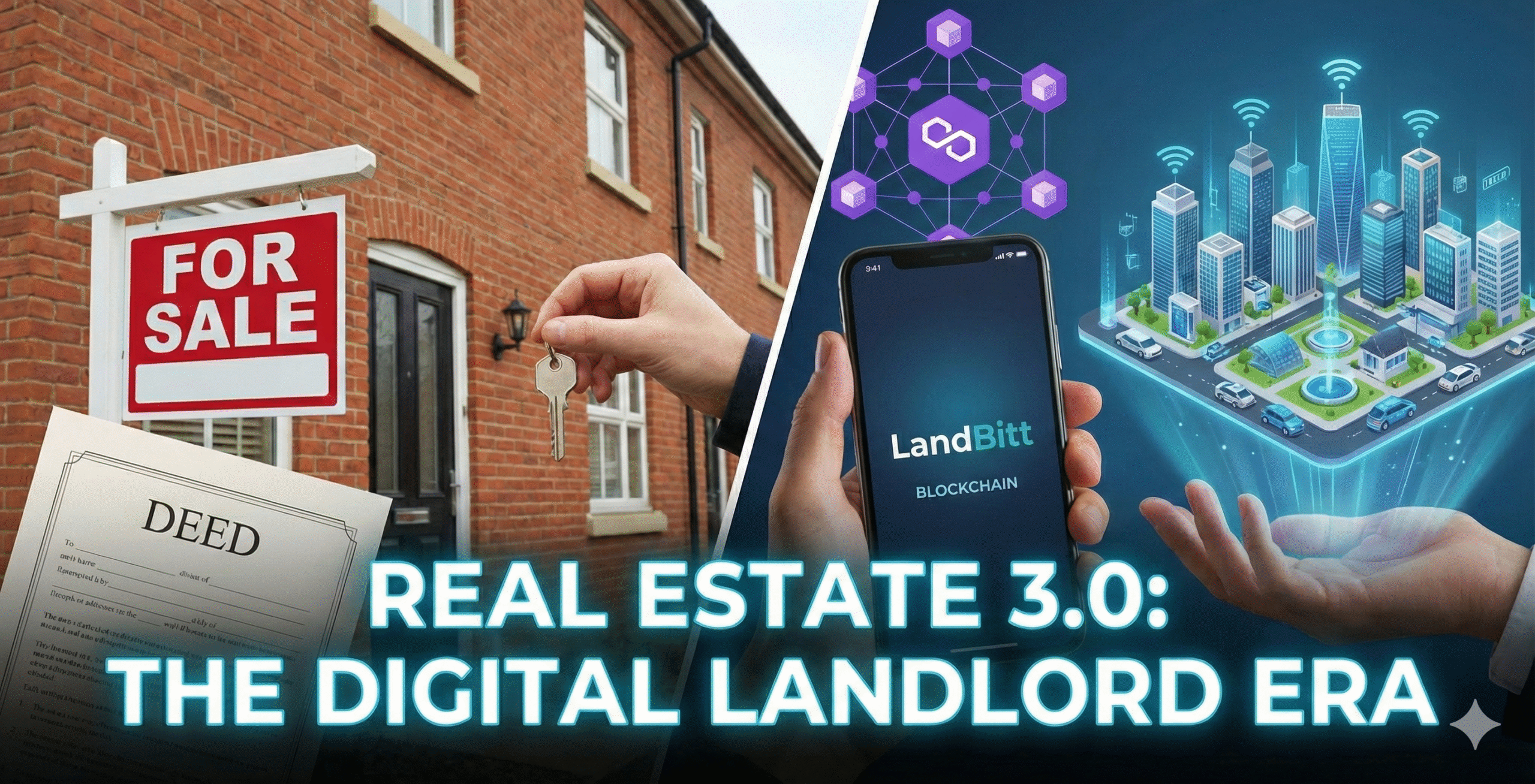 Cover art for Real Estate 3.0 guide explaining why 2025 is the year of the digital landlord and tokenized assets on Landbitt.