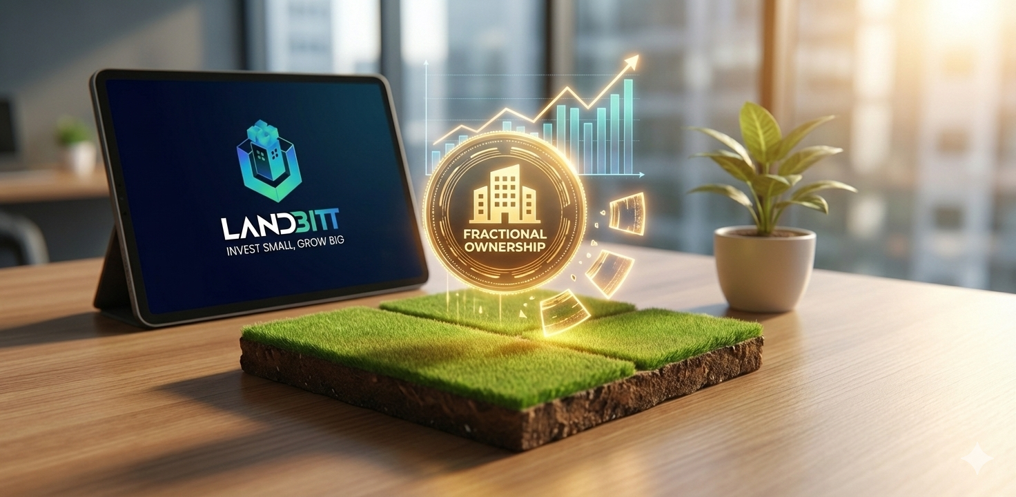 Diagram illustrating how blockchain ledgers track and secure fractional ownership of real estate assets on Landbitt.