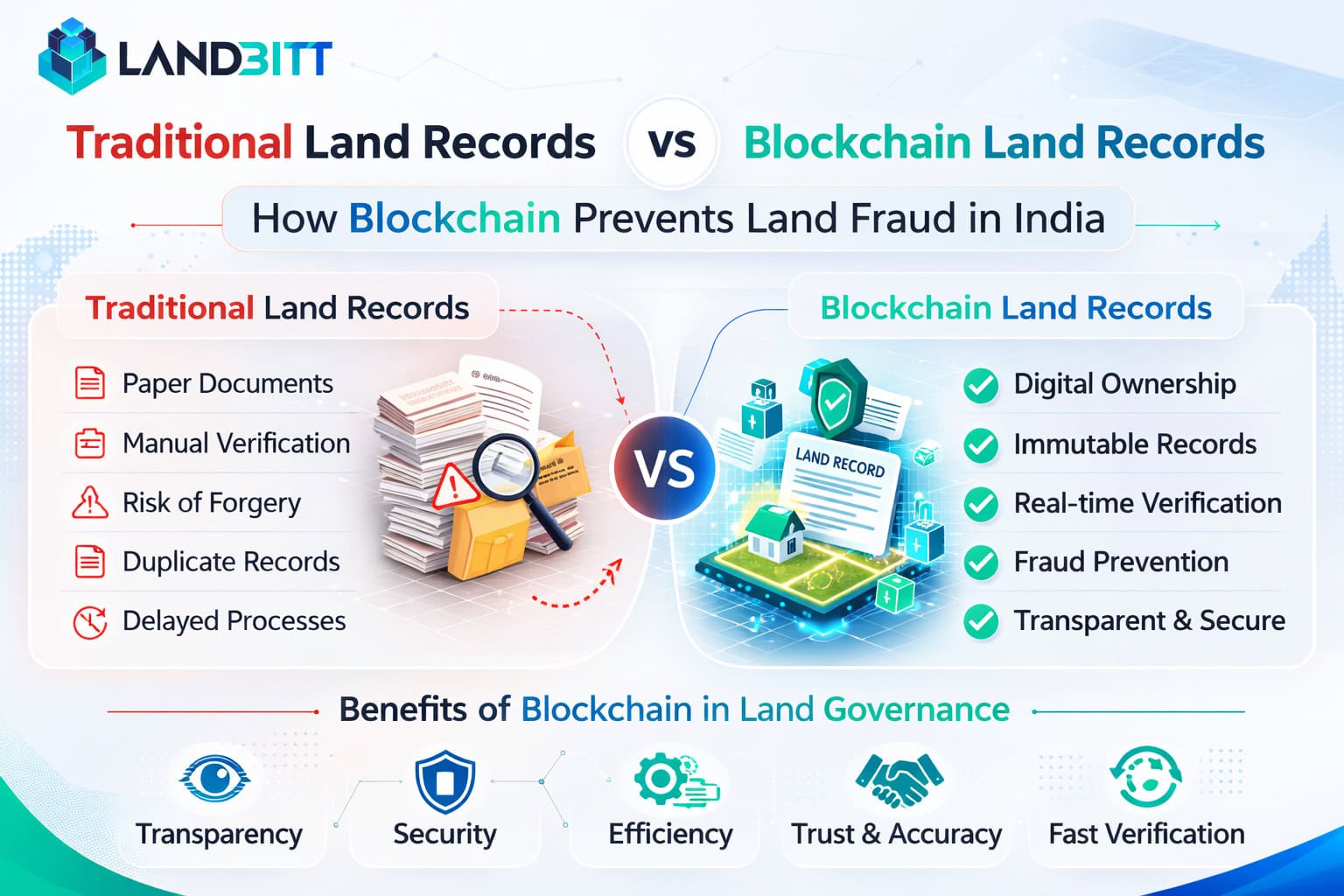 Blockchain system securing digital land records and preventing property fraud in India