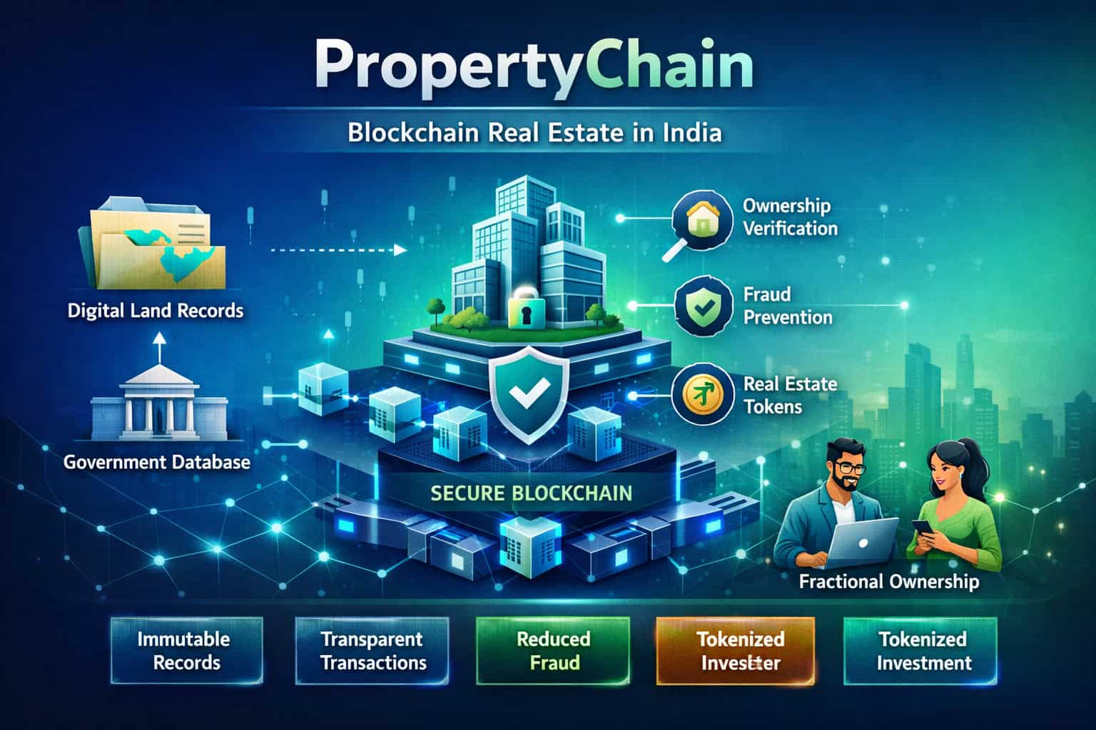 propertychain blockchain real estate india digital land records system showing secure property ownership on blockchain