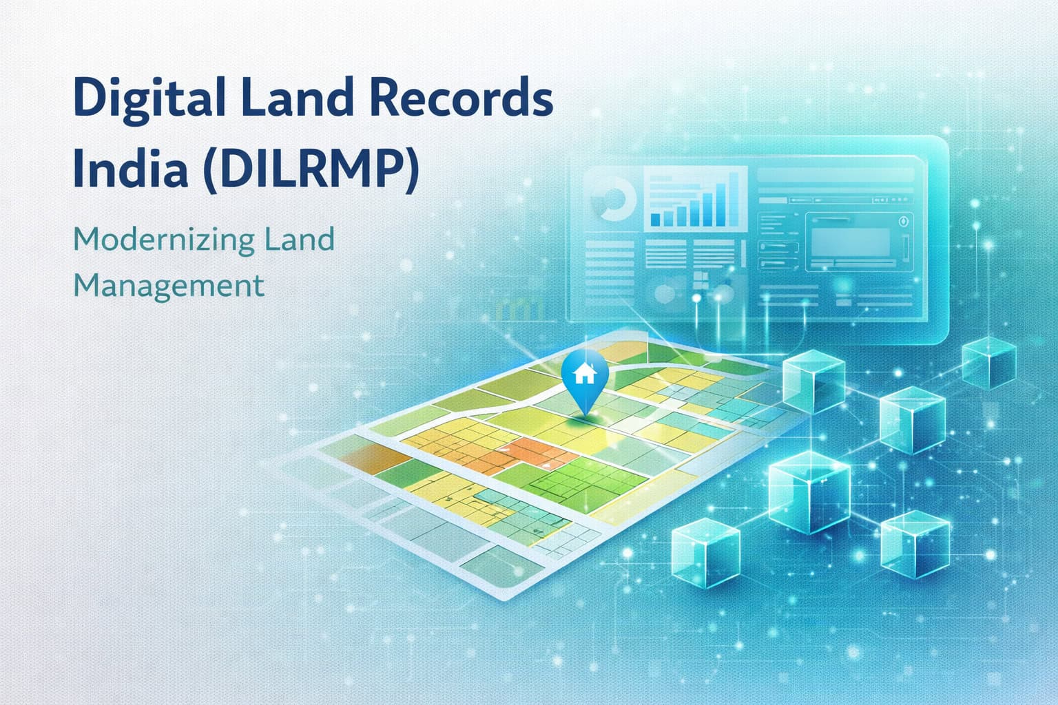 digital land records india dilrmp system showing land digitization map blockchain integration and property ownership verification