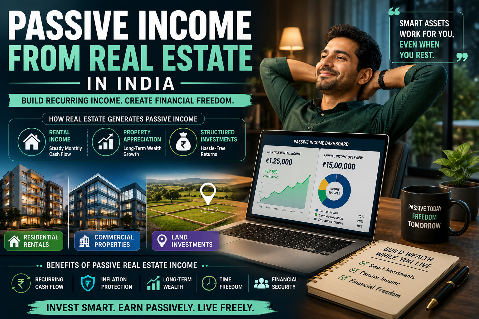 Passive Income from Real Estate India 2026 passive income from real estate India showing rental income and long-term property wealth creation