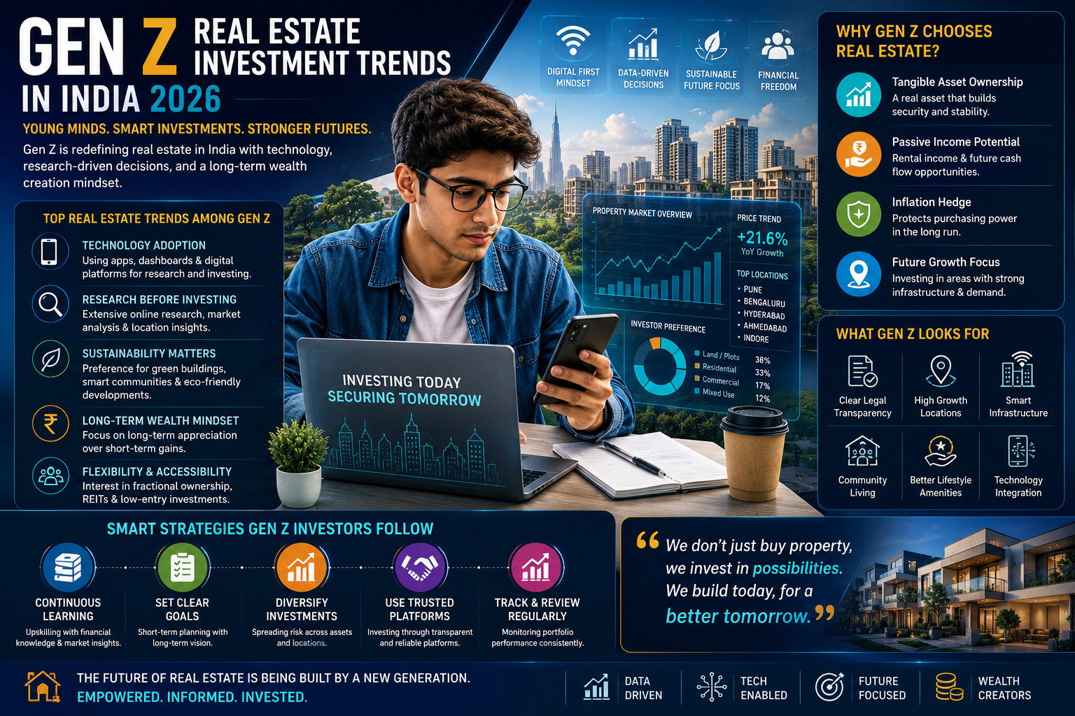Gen Z real estate investment trends India showing young investors using technology and property analytics